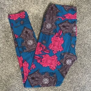 LuLaRoe Dark Teal Cuckoo Clocks Leggings